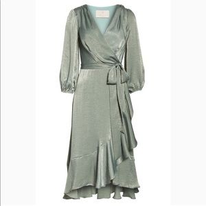 Gal Meets Glam Jennifer Shimmer Satin Wrap Dress